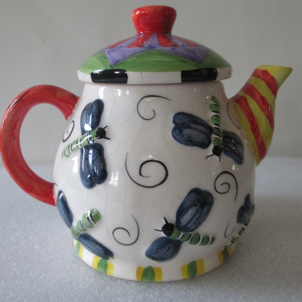 VINTAGE DRAGONFLY CERAMIC TEAPOT - Picture 2 of 14